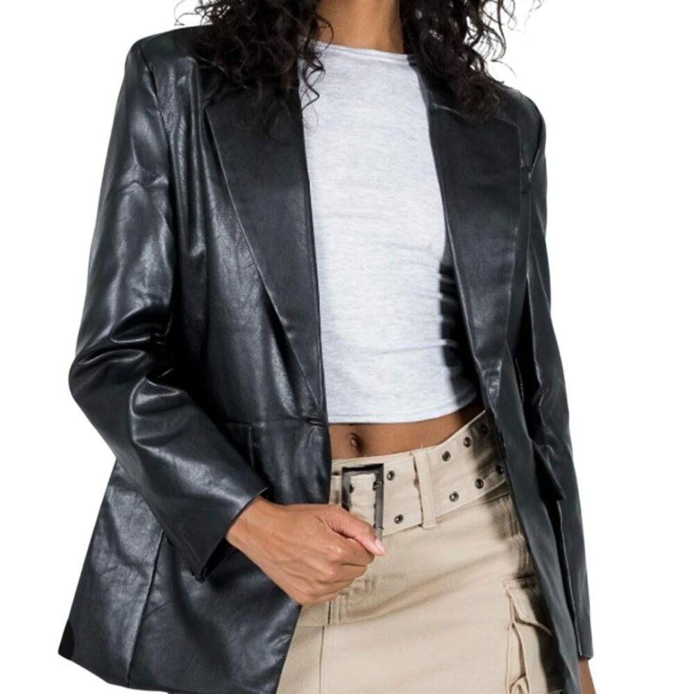 Princess Polly Jocelyn Faux Leather Blazer Black